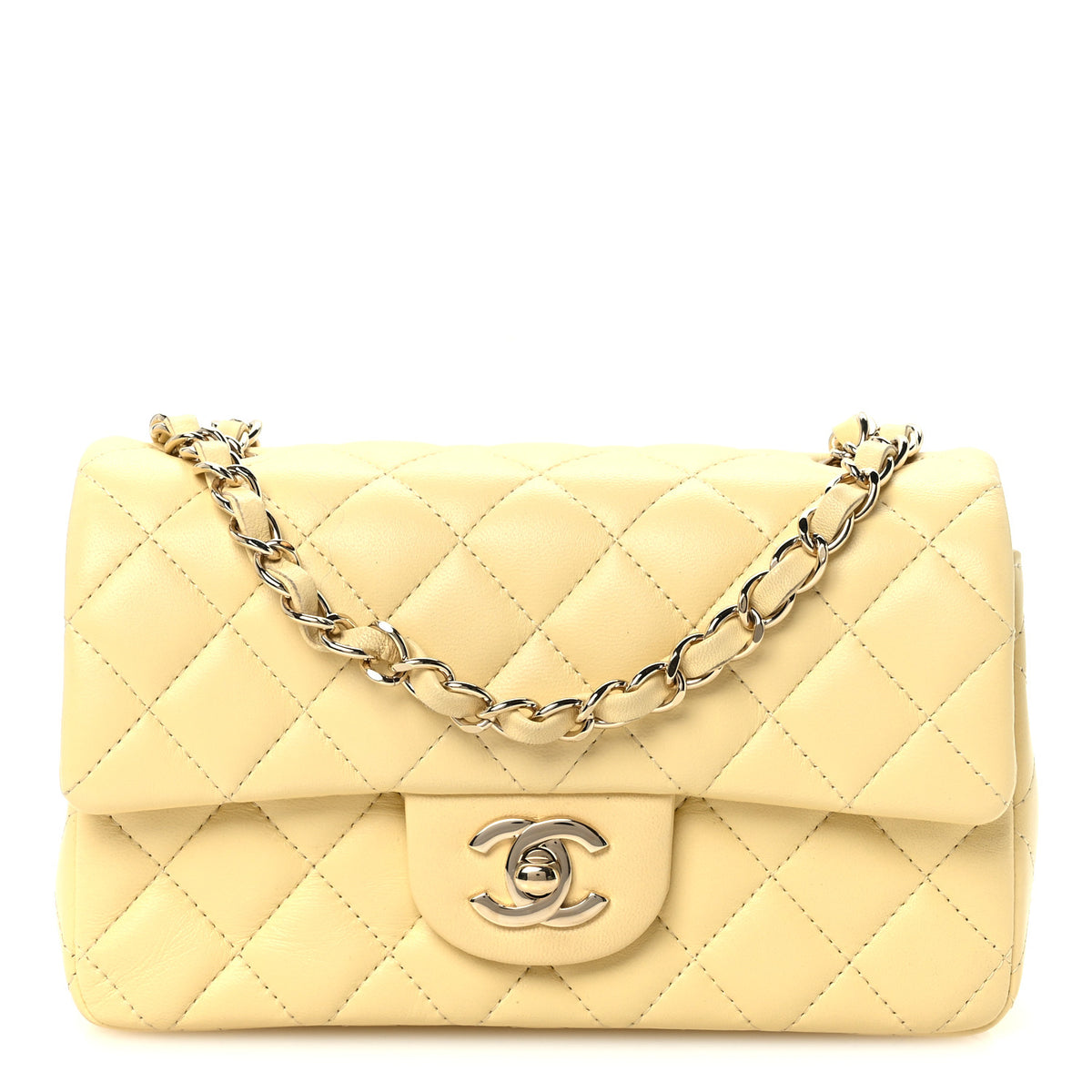Lambskin Quilted Mini Rectangular Flap Light Yellow