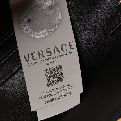 Versace Nappa Baroque Print Quilted Trapuntata Tribute Wallet Chain Crossbody Gold Black 6 of 10