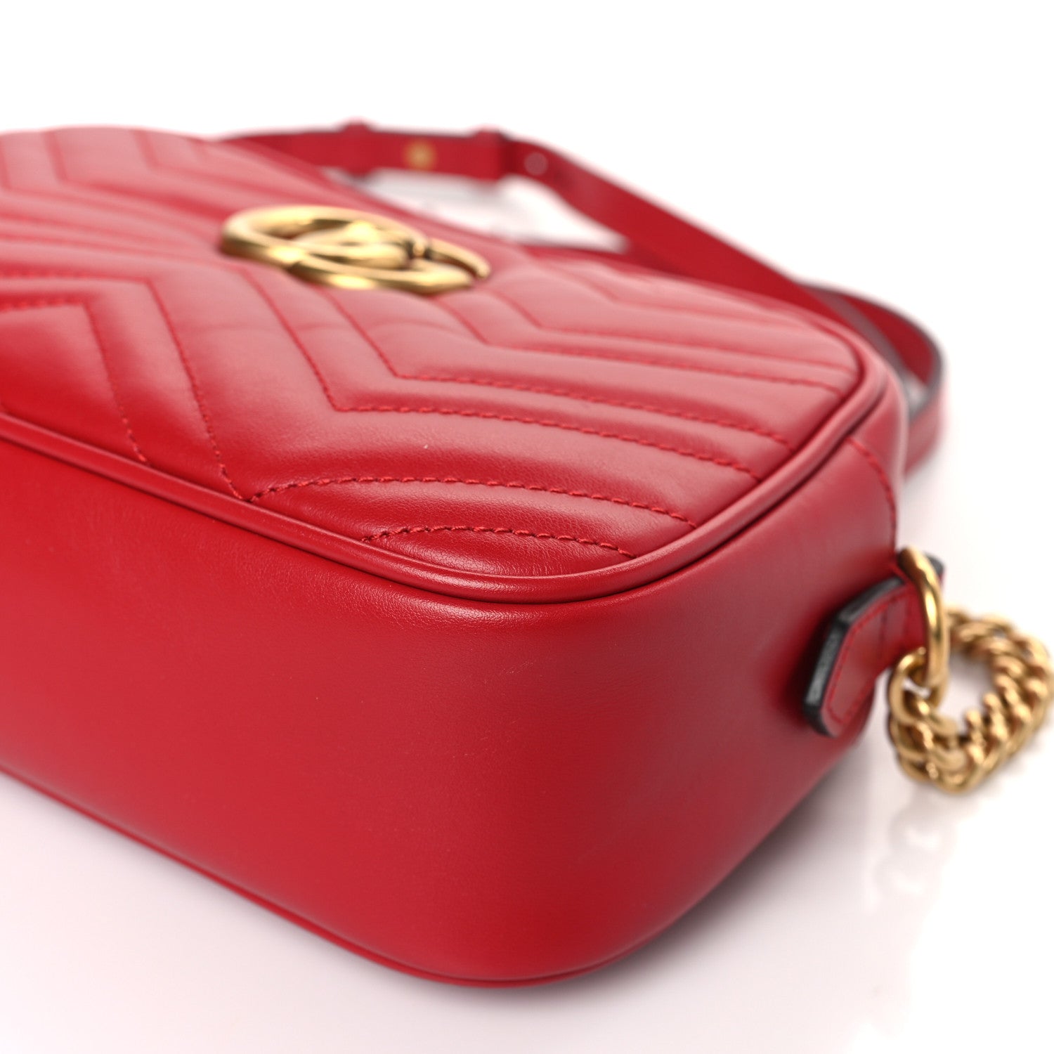 Gucci Calfskin Matelasse Small GG Marmont Chain Shoulder Bag Hibiscus Red 9 of 10