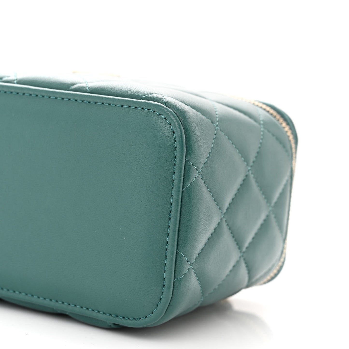 Lambskin Quilted Small Top Handle Vanity Case With Chain Green