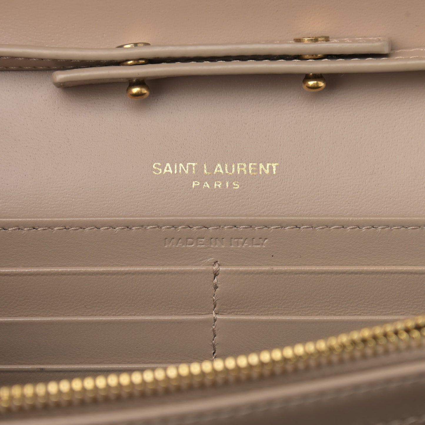 Glossy Calfskin Monogram Chain Wallet Dark Beige