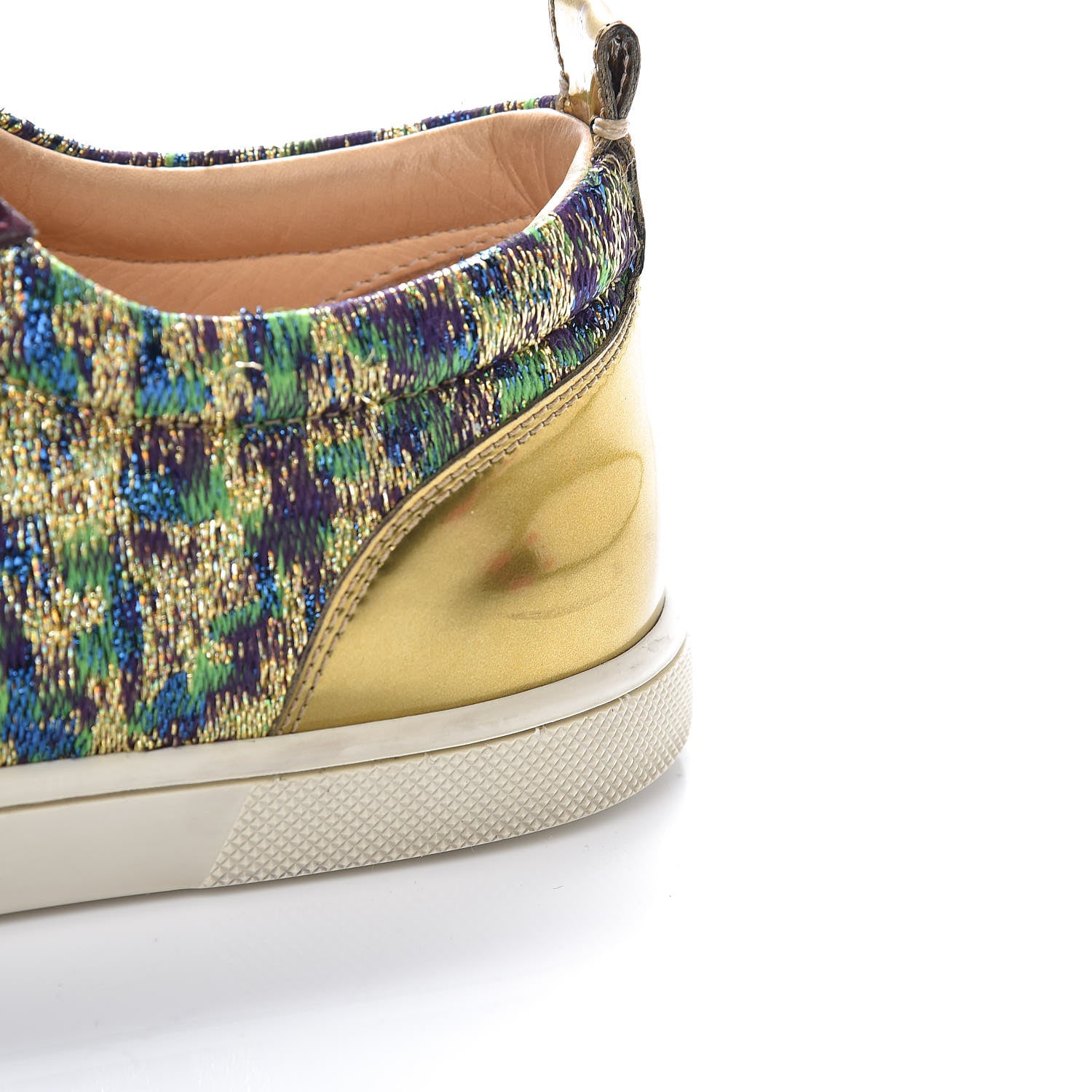 Christian Louboutin Crystal Metallic Suede Peacock Woven Lurex Gondolastrass Sneakers 37 Burgundy Green 9 of 11