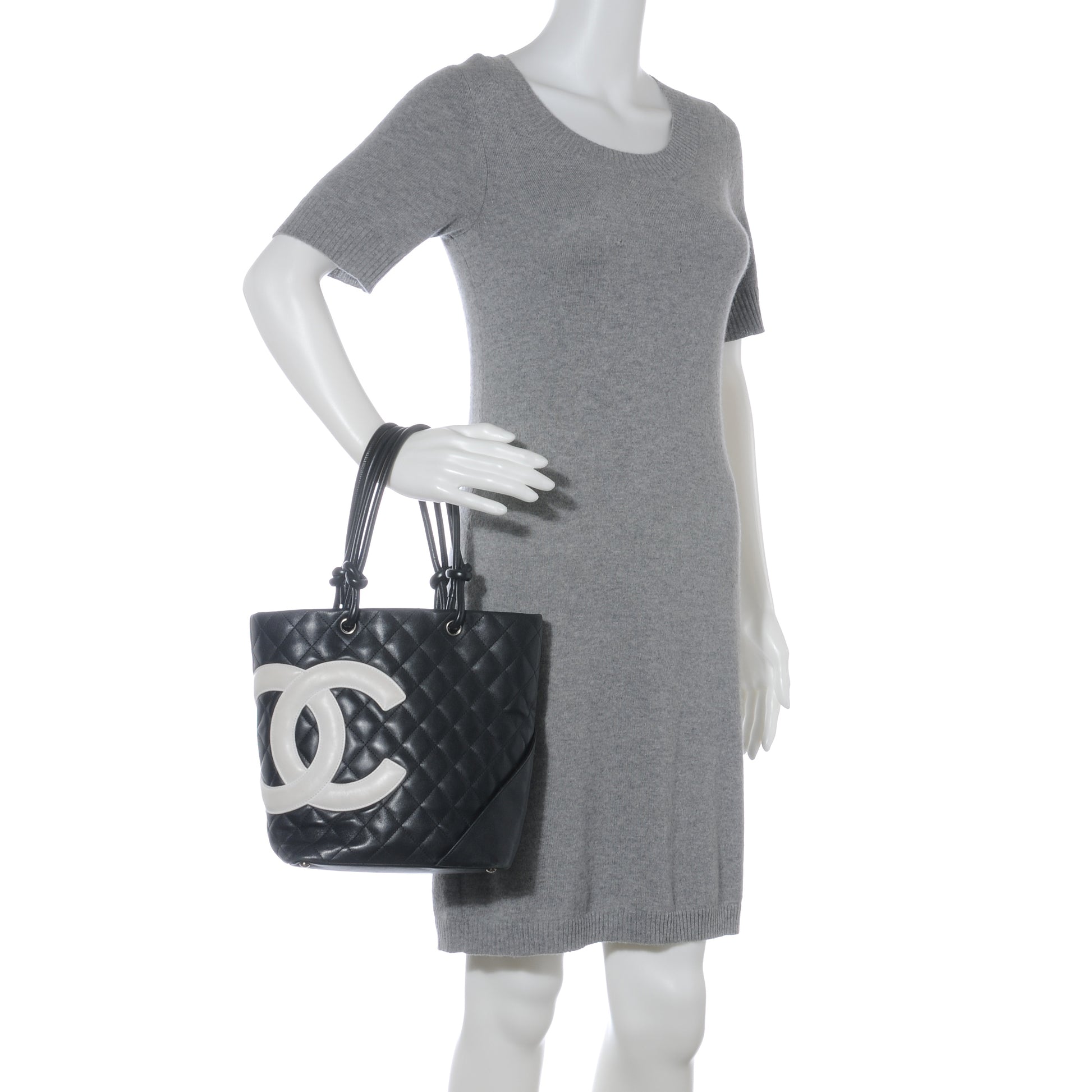 Chanel Calfskin Quilted Medium Cambon Tote Black White 2 of 8