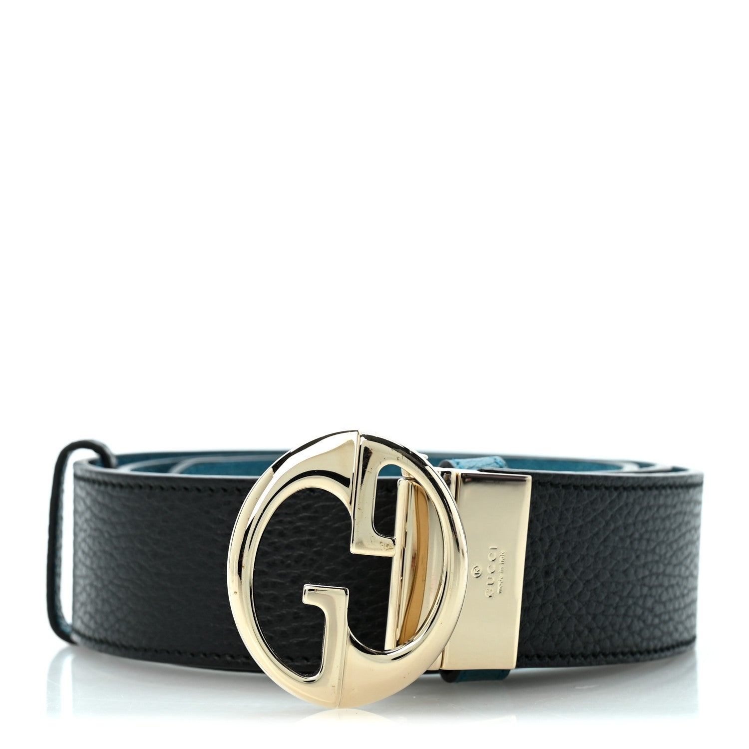 Gucci Dollar Calfskin 1973 Reversible Belt 100 40 Black Mineral Blue 1 of 10