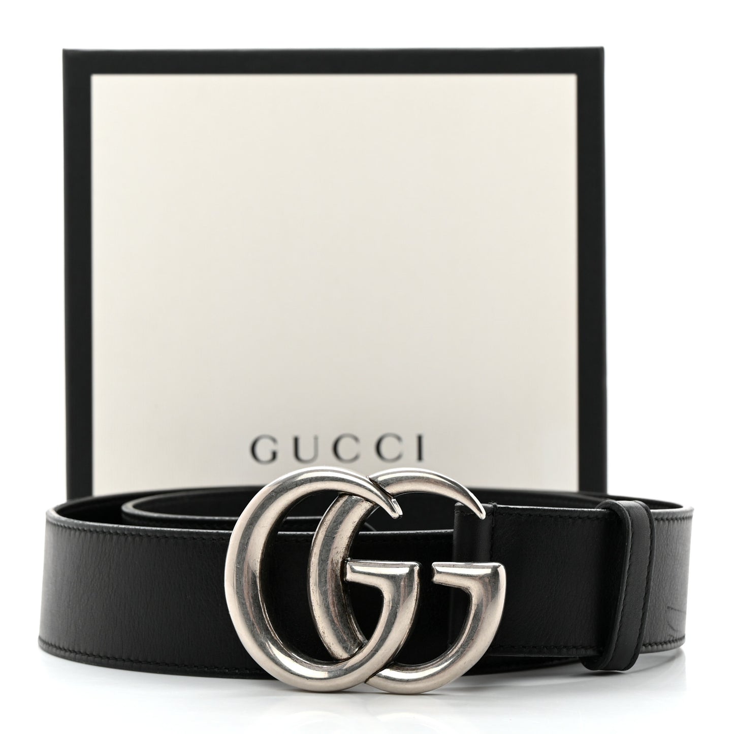 Moon Calfskin Nickel Double G 40mm Belt 85 34 Black