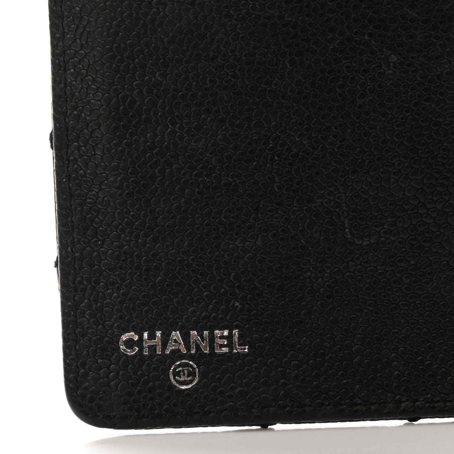 Chanel Distressed Caviar Stitched Outdoor Yen Wallet Black 6 of 7