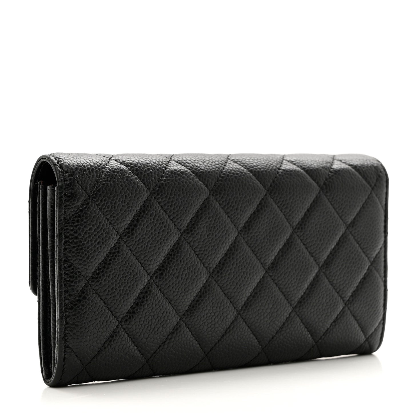 Caviar Quilted Large Gusset Flap Wallet Black