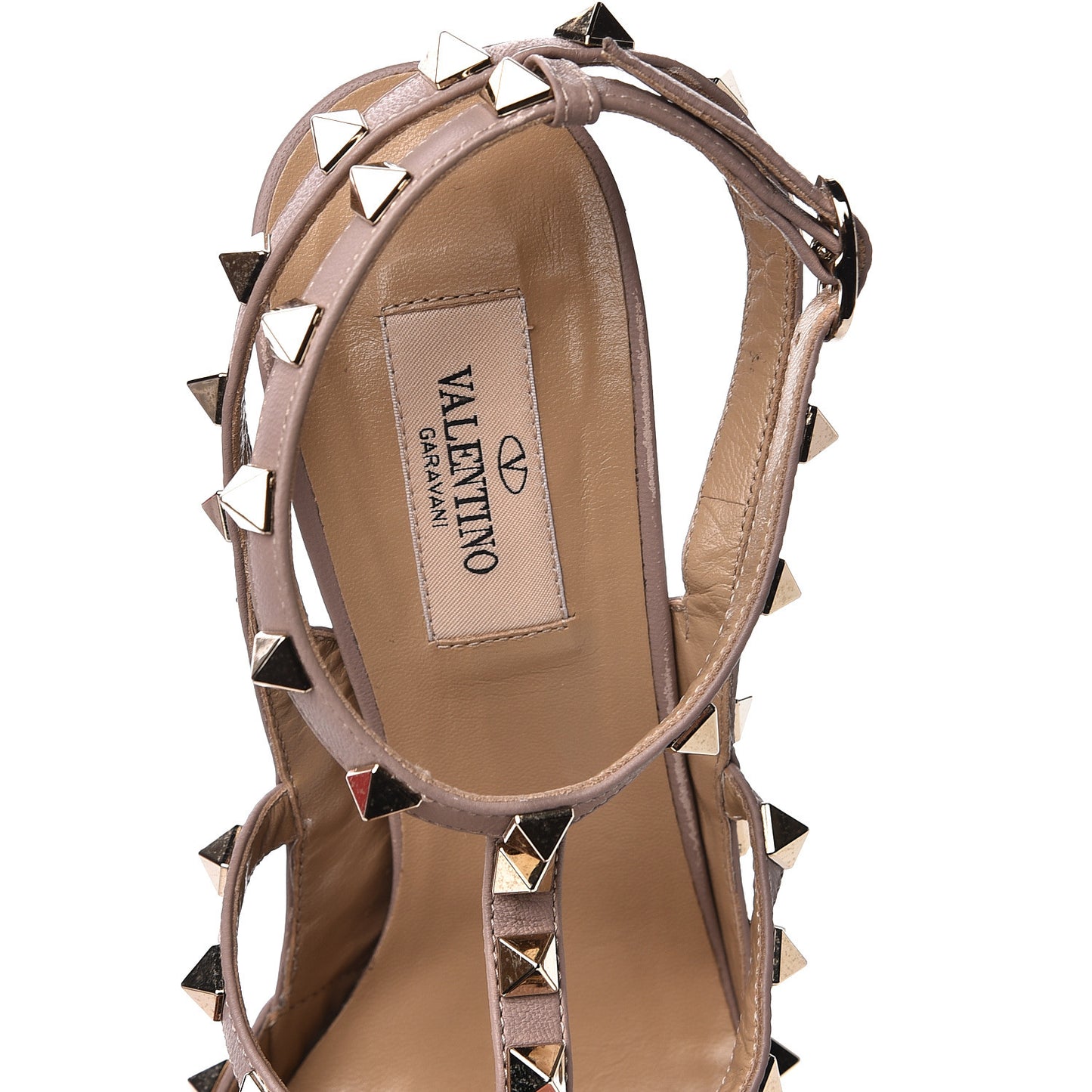 Calfskin Nappa Rockstud Ankle Strap 100mm Pumps 39 Poudre