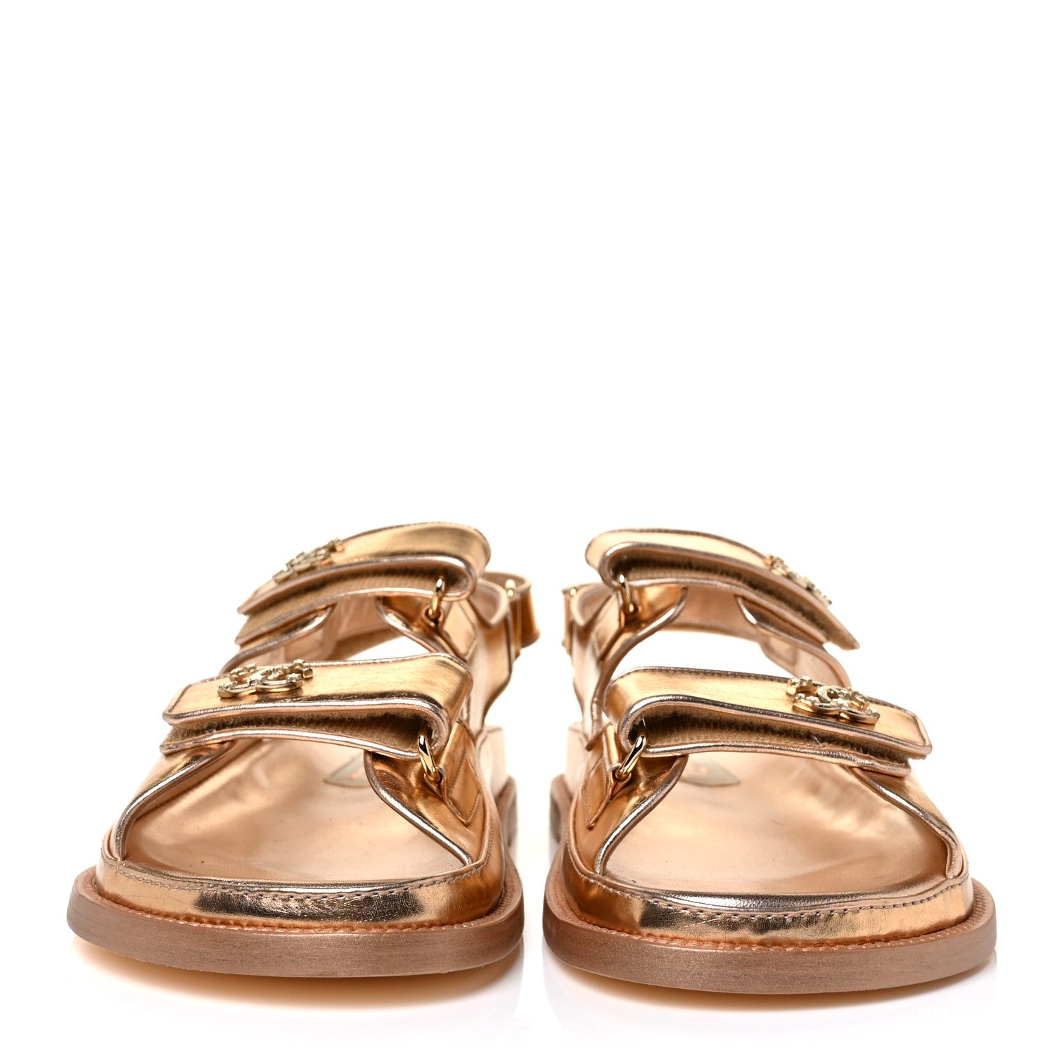 Chanel Metallic Laminated Calfskin Velcro Dad Sandals 41 Golden 2 of 9
