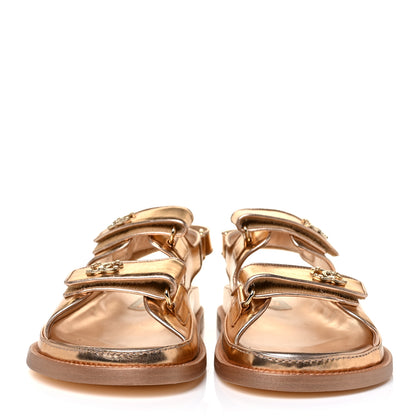 Chanel Metallic Laminated Calfskin Velcro Dad Sandals 41 Golden 2 of 9