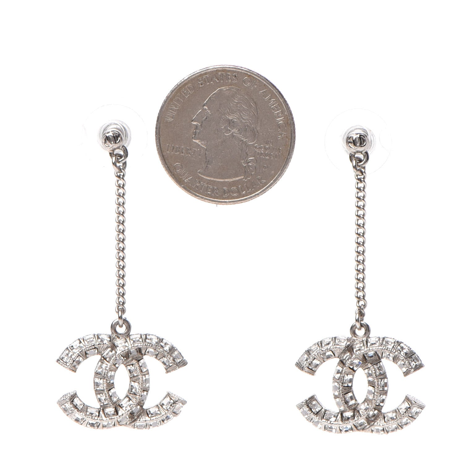 Chanel Baguette Crystal CC Drop Earrings Silver 2 of 4