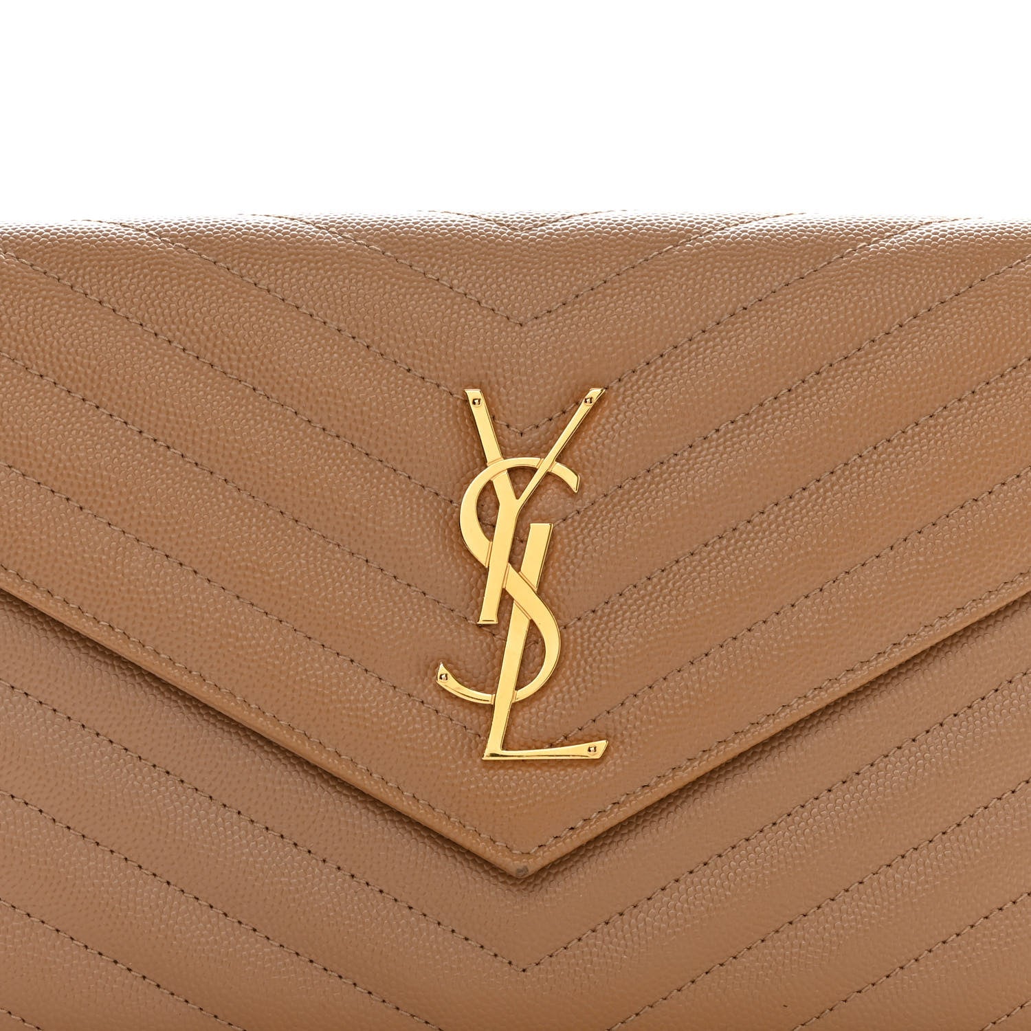Saint Laurent Grain De Poudre Matelasse Chevron Monogram Chain Wallet Dark Natural 8 of 13