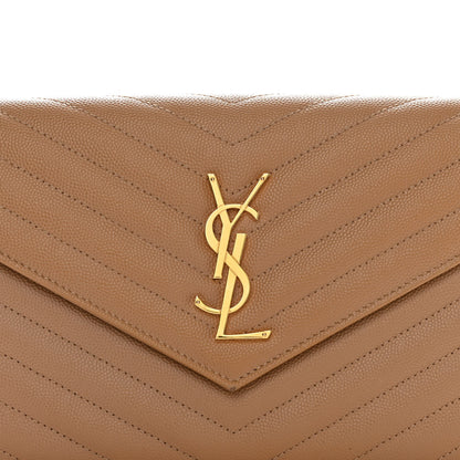 Saint Laurent Grain De Poudre Matelasse Chevron Monogram Chain Wallet Dark Natural 8 of 13