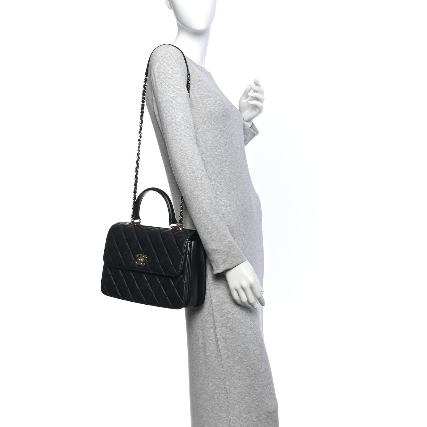Lambskin Quilted Medium Trendy CC Flap Dual Handle Bag Black