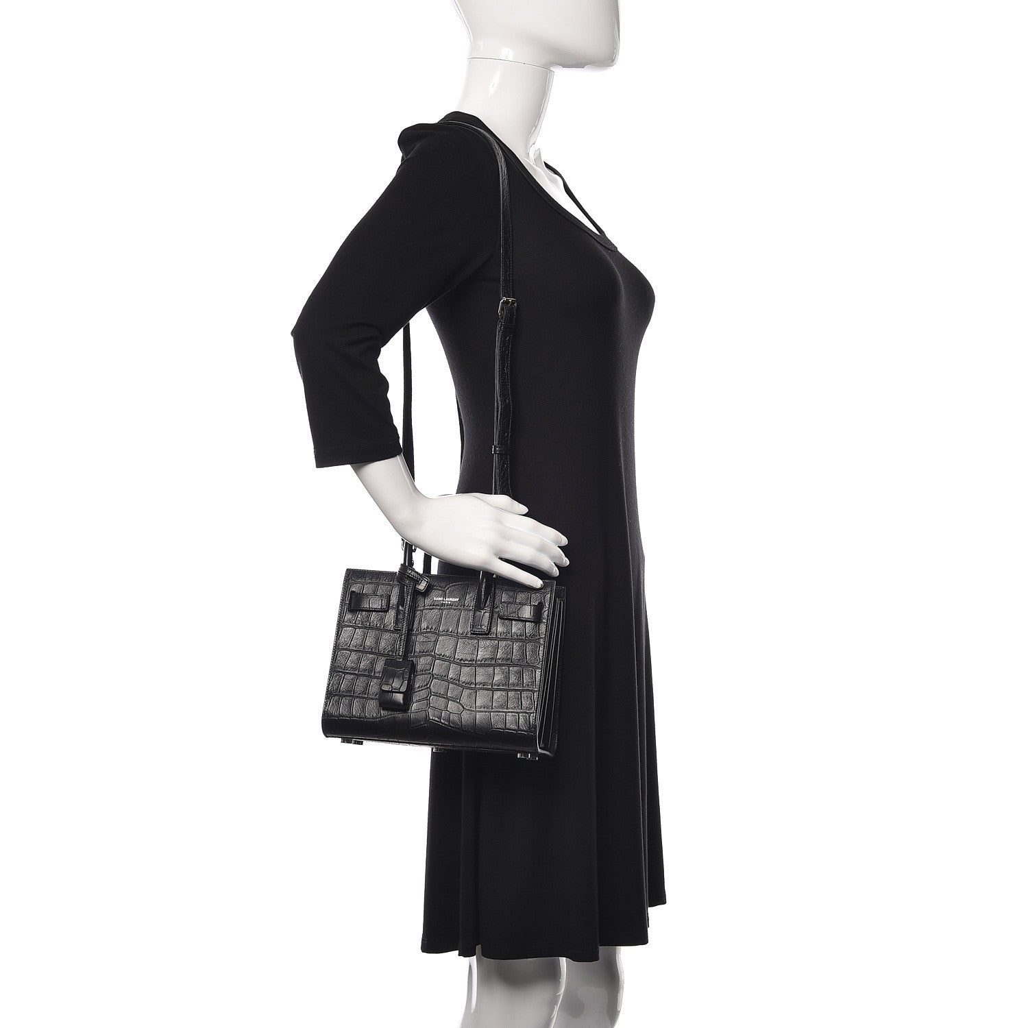 Saint Laurent Calfskin Crocodile Embossed Nano Sac De Jour Black 2 of 10