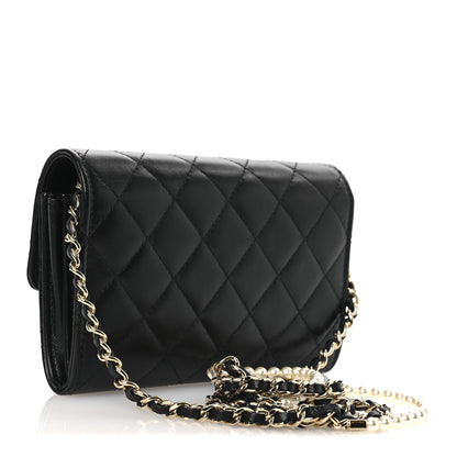 Chanel Lambskin Quilted Pearl My Shoulder Mini French Wallet On Chain WOC Black 3 of 12