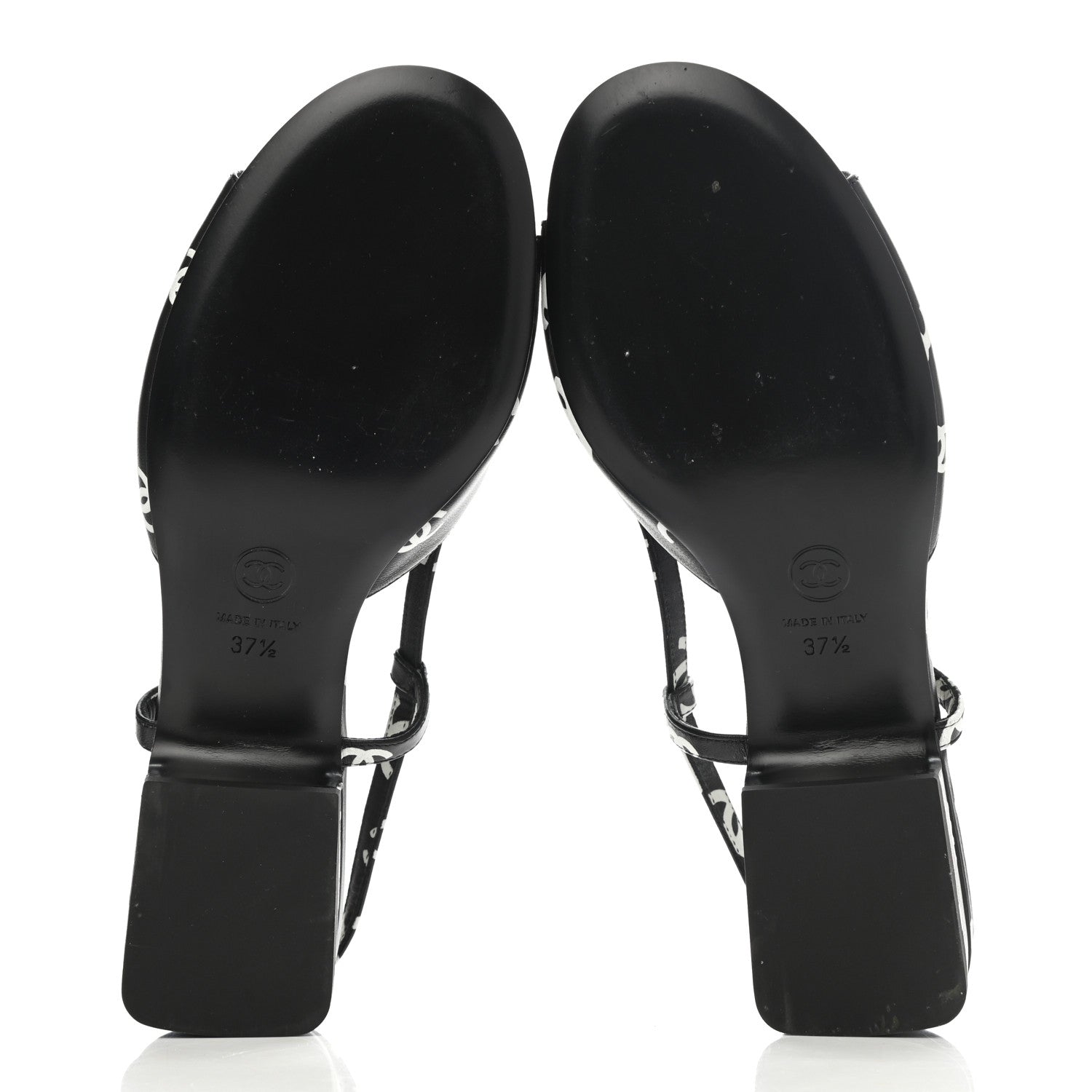 Chanel Printed Lambskin CC Slingback Sandals 37.5 Black White 5 of 9