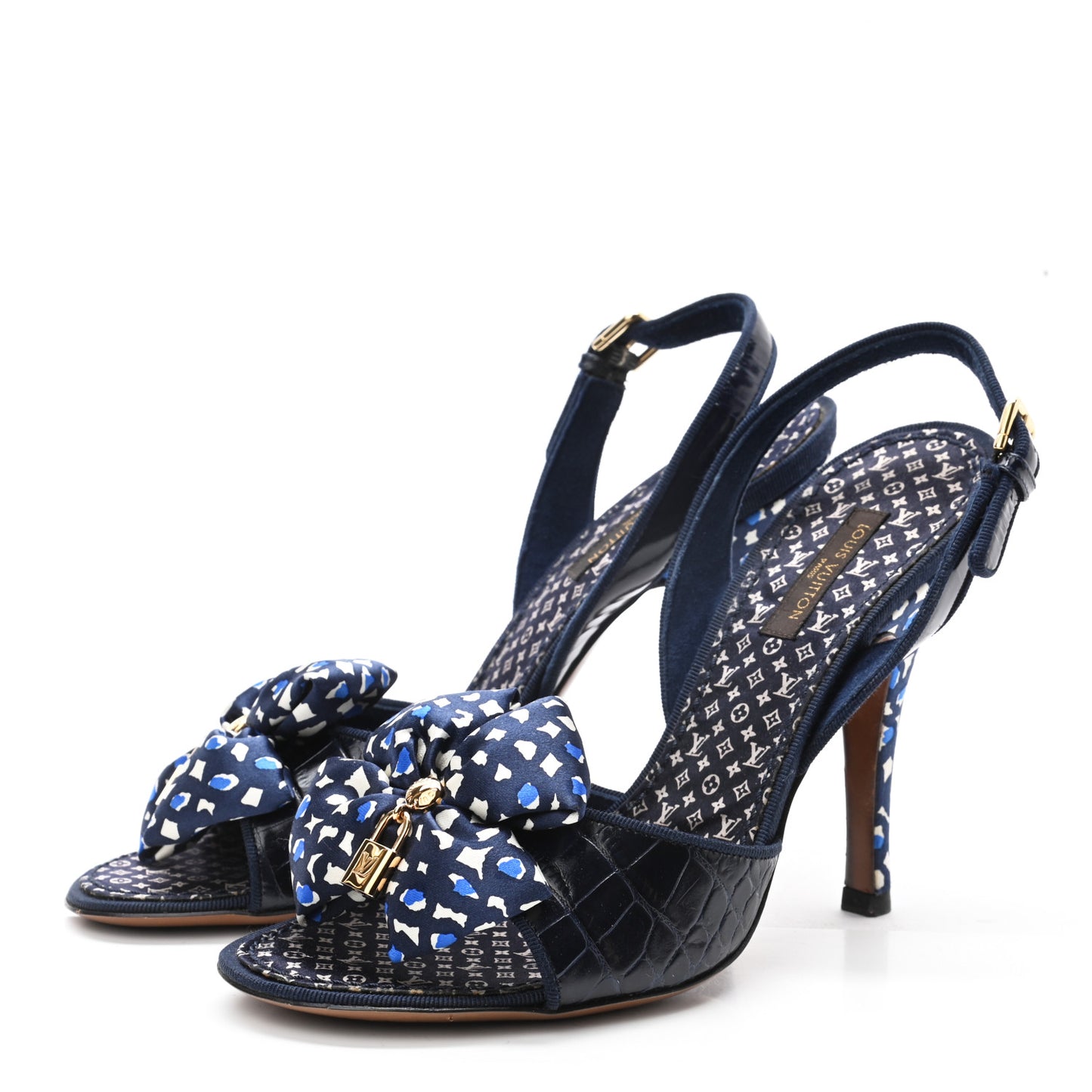 Crocodile Silk Bow Lock Slingback Pumps 37
