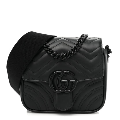 Gucci Calfskin Matelasse Monochrome Mini GG Marmont Crossbody Shoulder Bag Black 1 of 10