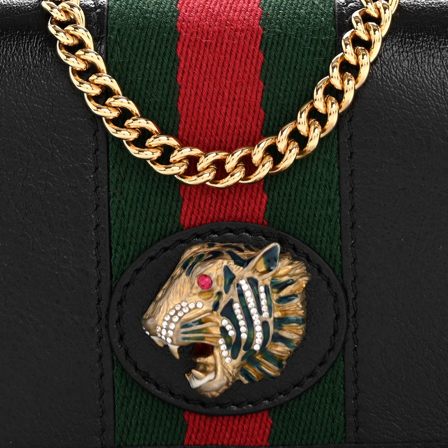 Gucci Calfskin Web Rajah Chain Card Case Wallet Black 8 of 11
