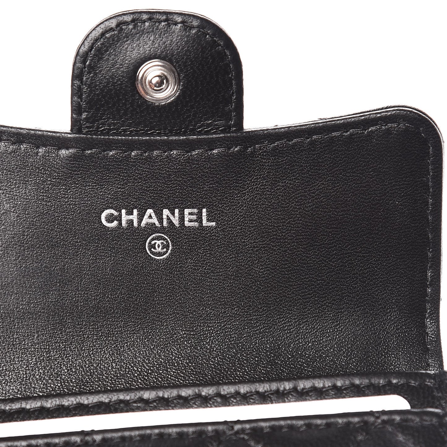 Lambskin Quilted Flap Card Holder Black