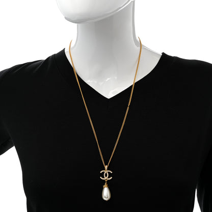 Chanel Pearl Crystal Twisted CC Drop Necklace Gold 2 of 7