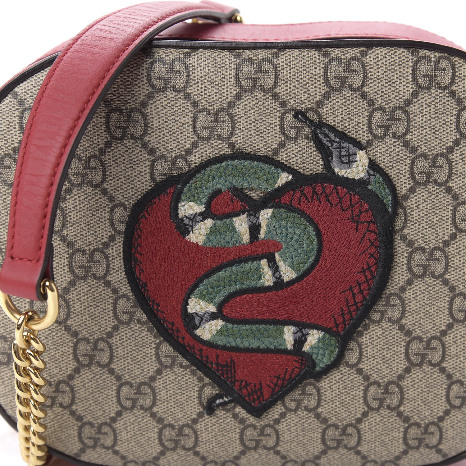 Gucci GG Supreme Monogram Kingsnake Heart Embroidered Mini Chain Shoulder Bag Beige Hibiscus Red 10 of 10