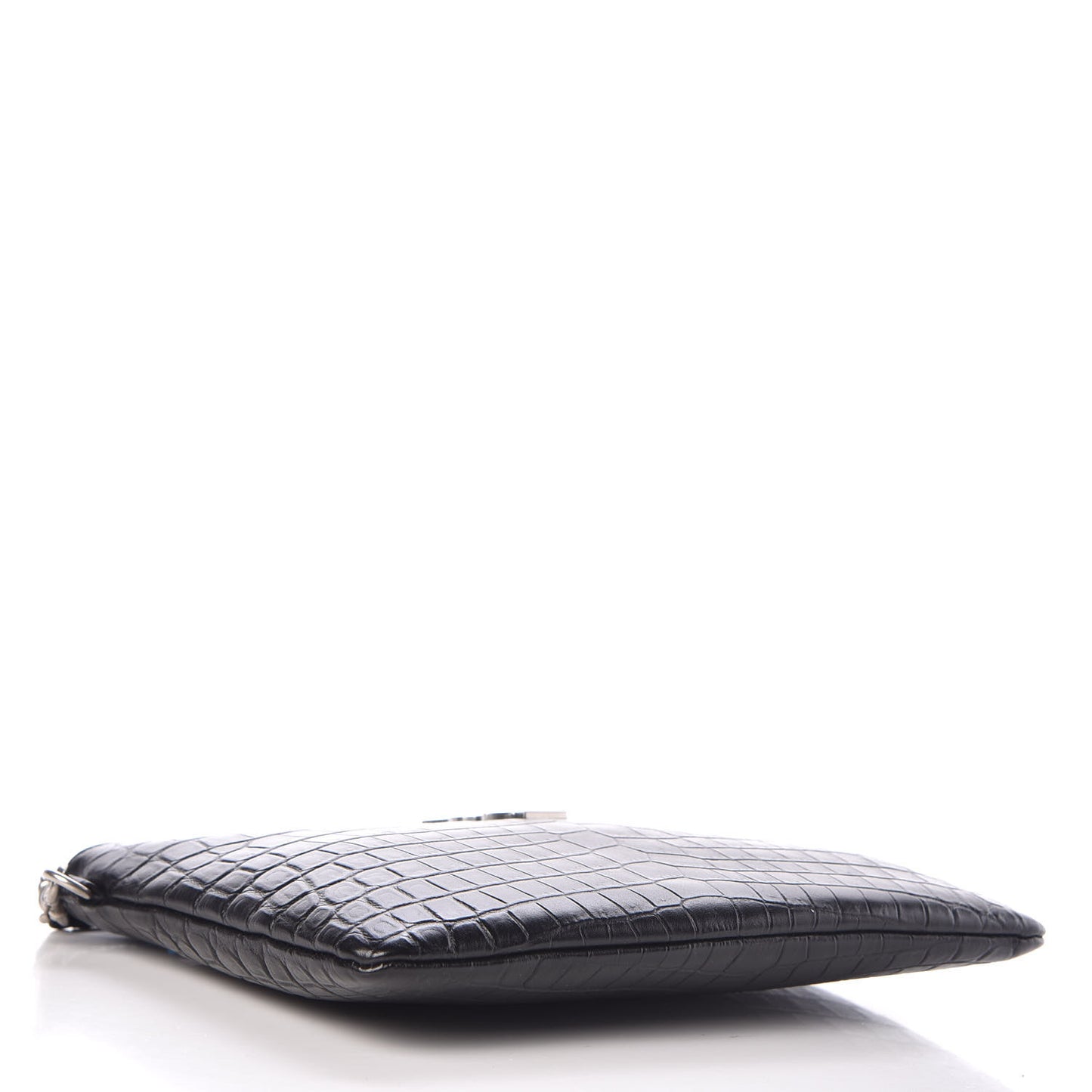 Calfskin Crocodile Embossed Monogram Zip Pouch Black