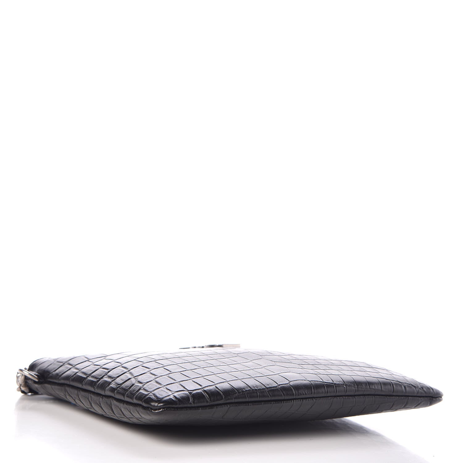 Saint Laurent Calfskin Crocodile Embossed Monogram Zip Pouch Black 4 of 9