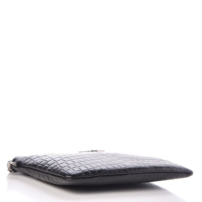 Saint Laurent Calfskin Crocodile Embossed Monogram Zip Pouch Black 4 of 9