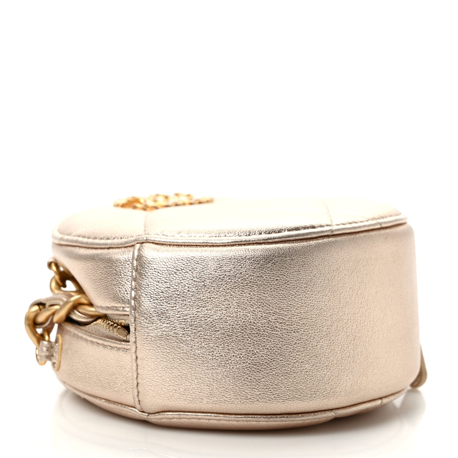 Chanel Metallic Lambskin Quilted Chanel 19 Round Clutch With Chain Gold 4 of 9