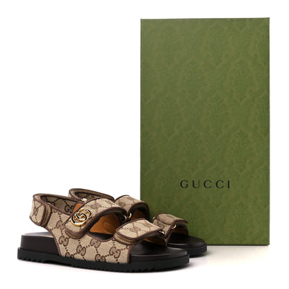 Gucci Monogram Kid Scamosciato Double G Womens Dad Sandals 35 Beige Ebony New Acero 10 of 10