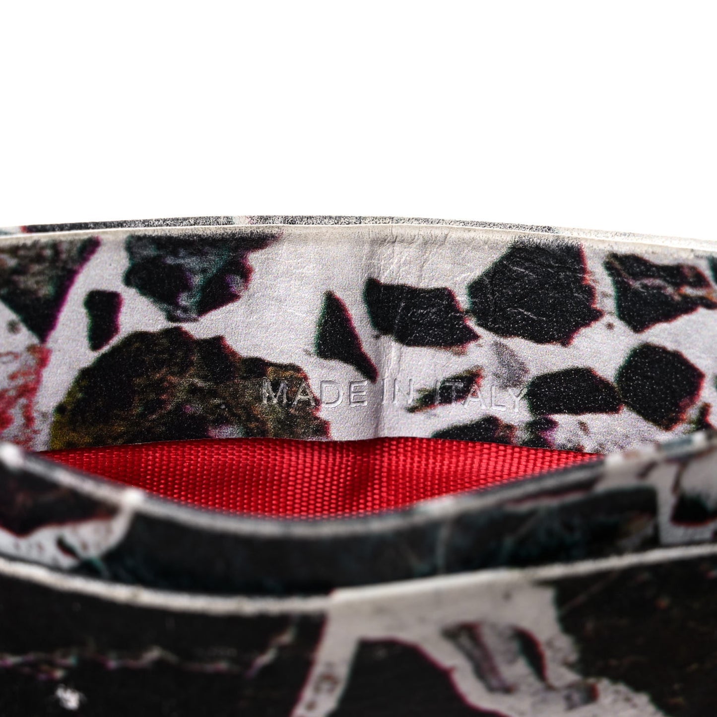 Calfskin Marble Print Spikes Card Holder Black