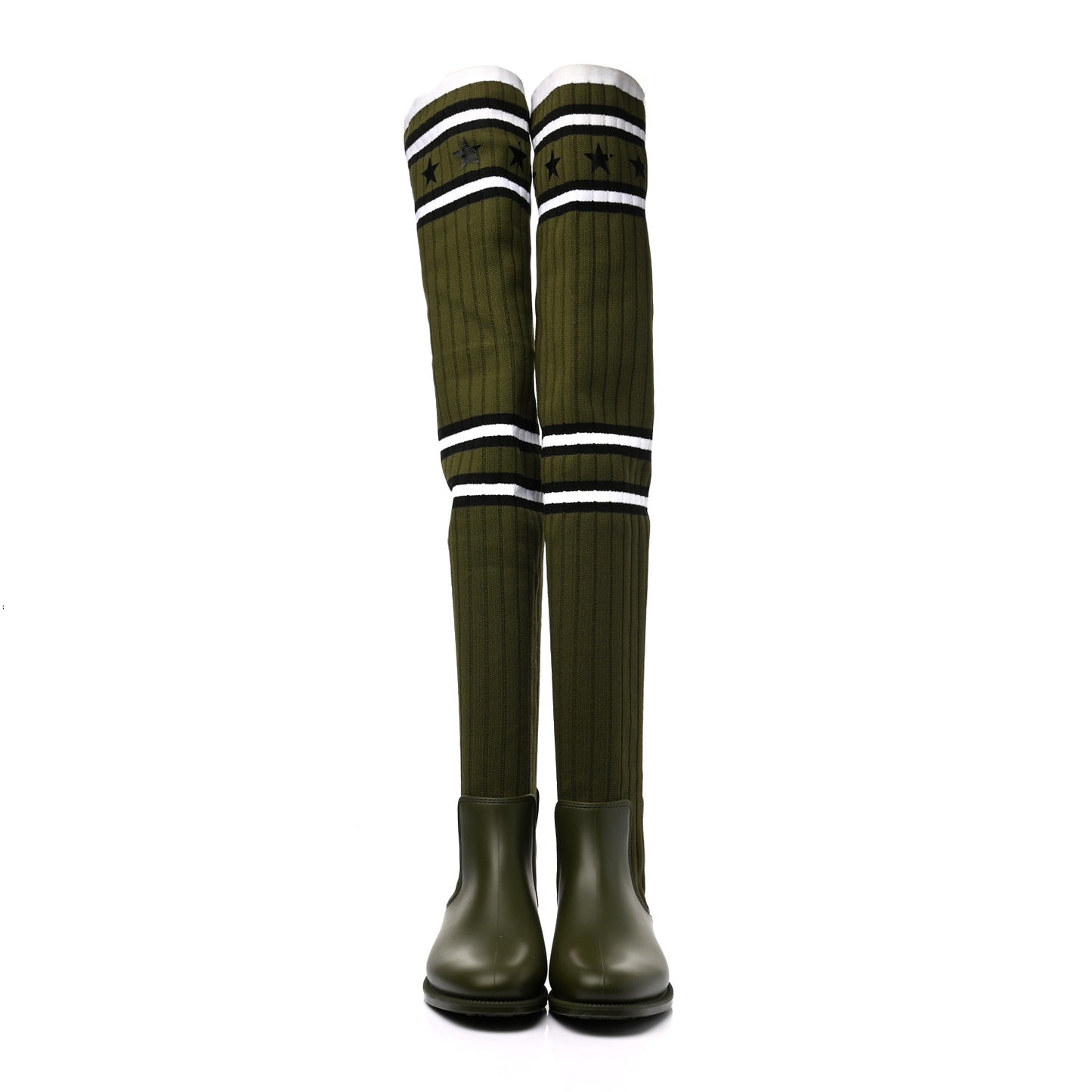 Knit Rubber Storm Over The Knee Boots 36 Khaki