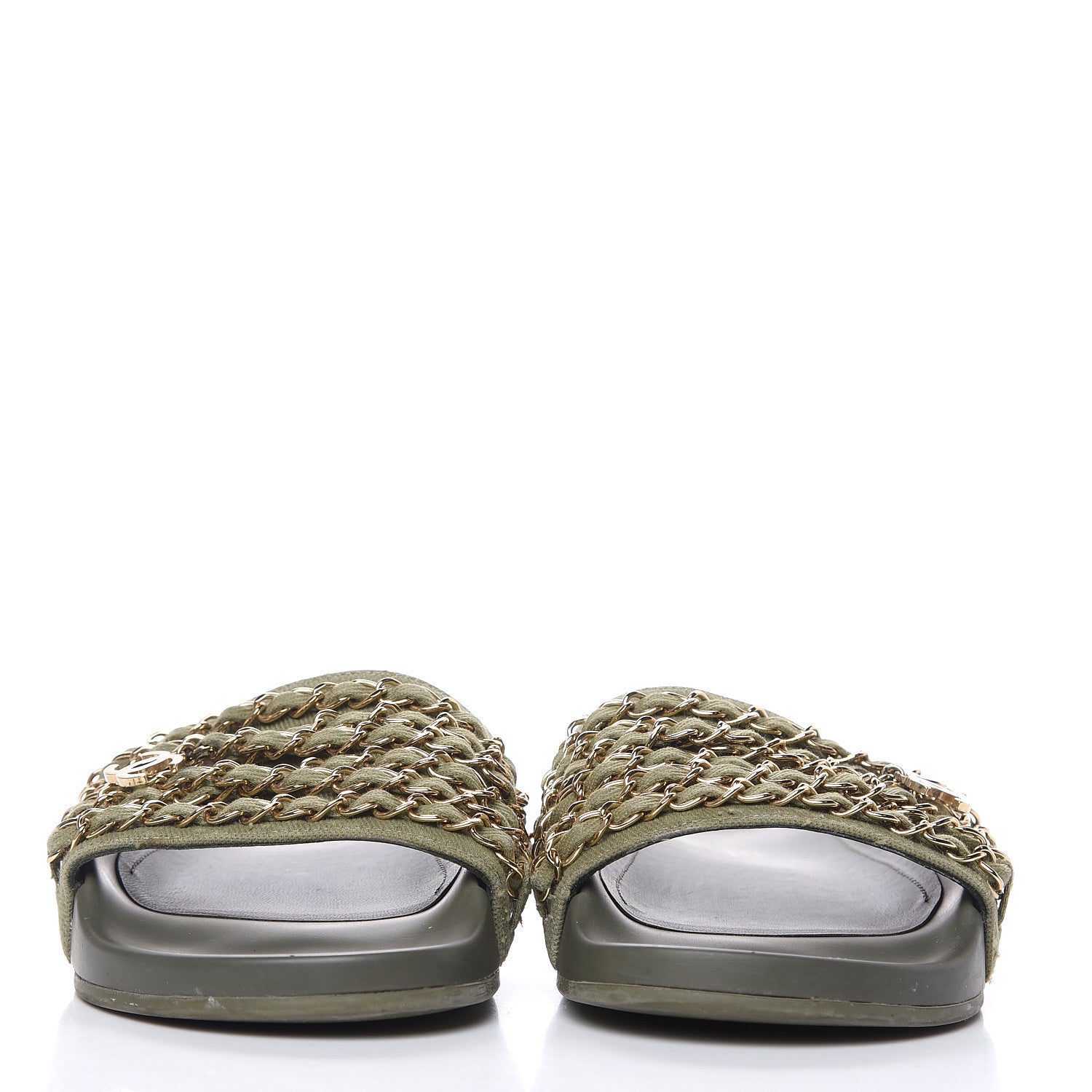 Chanel Canvas Chain Flat Sandals 36 Khaki 2 of 12