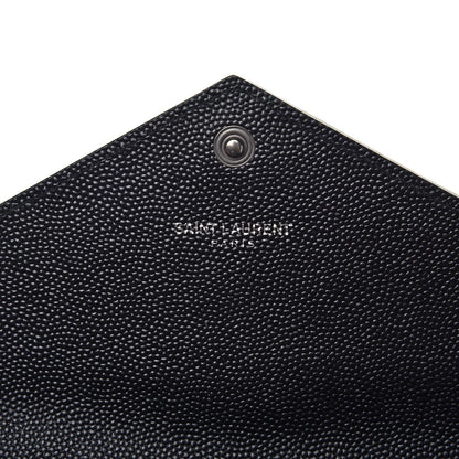 Saint Laurent Grain De Poudre Matelasse Large Monogram Flap Wallet Black Dove White 6 of 8