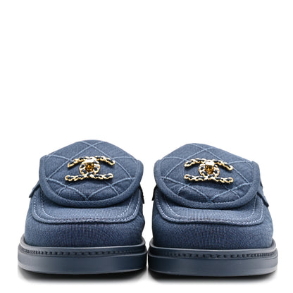 Chanel Fabric Quilted CC Turnlock Mules 39 Blue 3 of 9