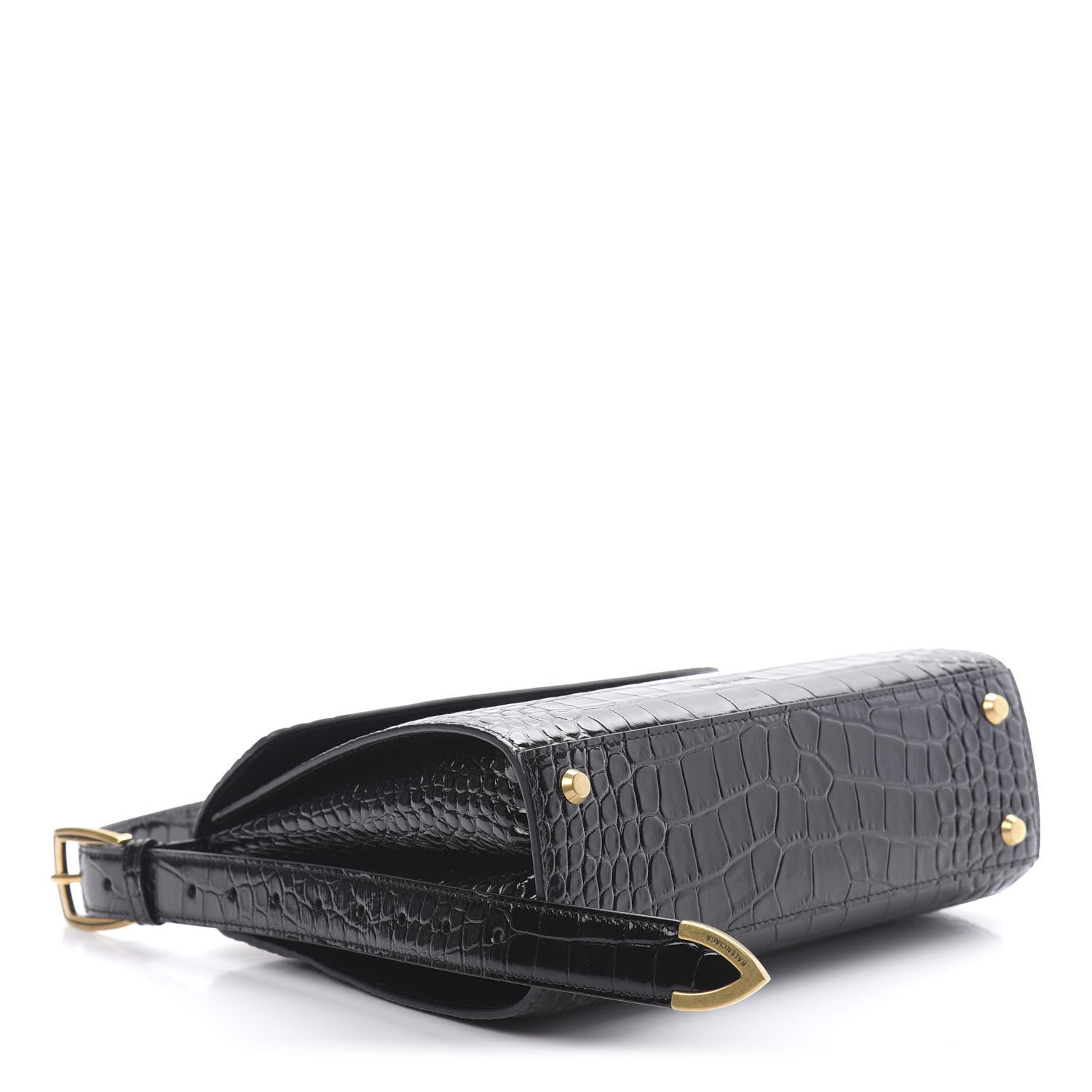 Balenciaga Shiny Calfskin Graffiti Logo Crocodile Embossed Medium Ghost Shoulder Bag Black White 4 of 10