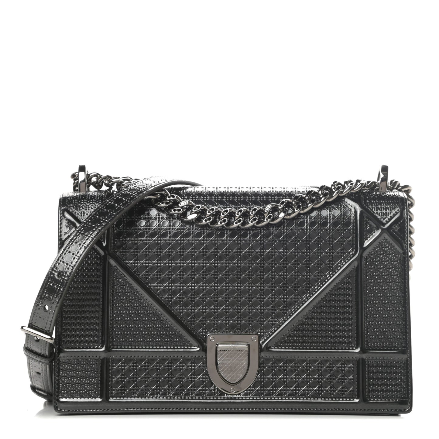 Metallic Patent Micro-Cannage Medium Diorama Flap Bag Onyx Black