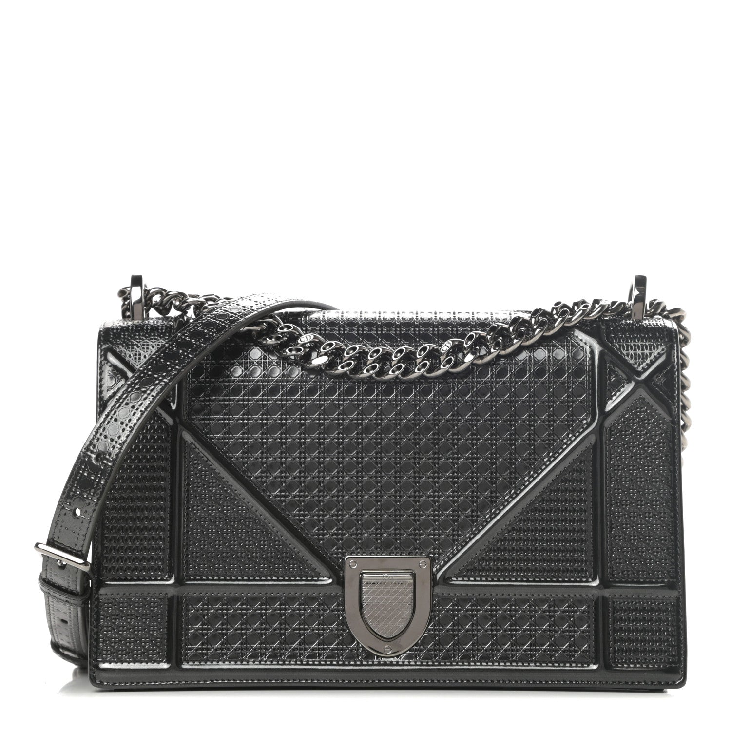 Christian Dior Metallic Patent Micro-Cannage Medium Diorama Flap Bag Onyx Black 1 of 11