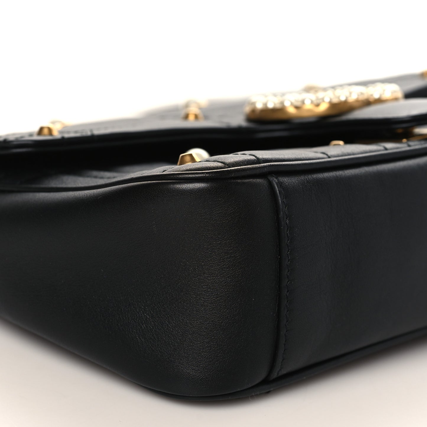 Calfskin Matelasse Studded Small Pearly GG Marmont Shoulder Bag Black