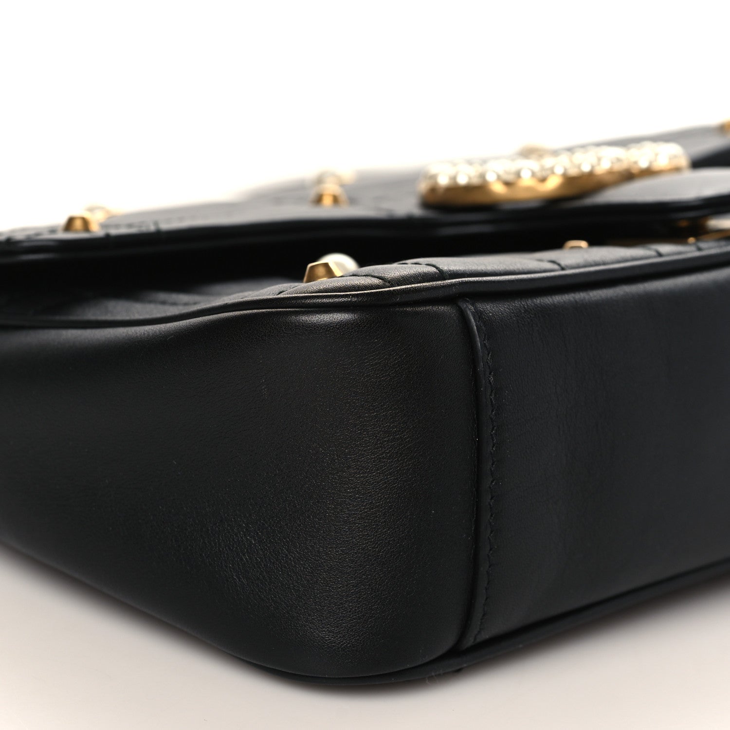 Gucci Calfskin Matelasse Studded Small Pearly GG Marmont Shoulder Bag Black 8 of 9
