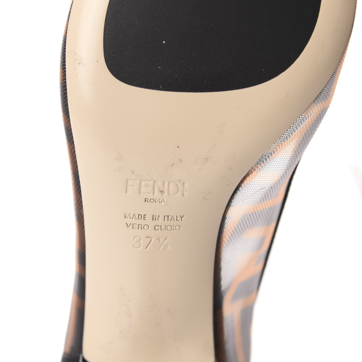Fendi Technical Mesh Vitello Gommato FF Colibri 55mm Pumps 37.5 Tobacco Moro Black 9 of 9