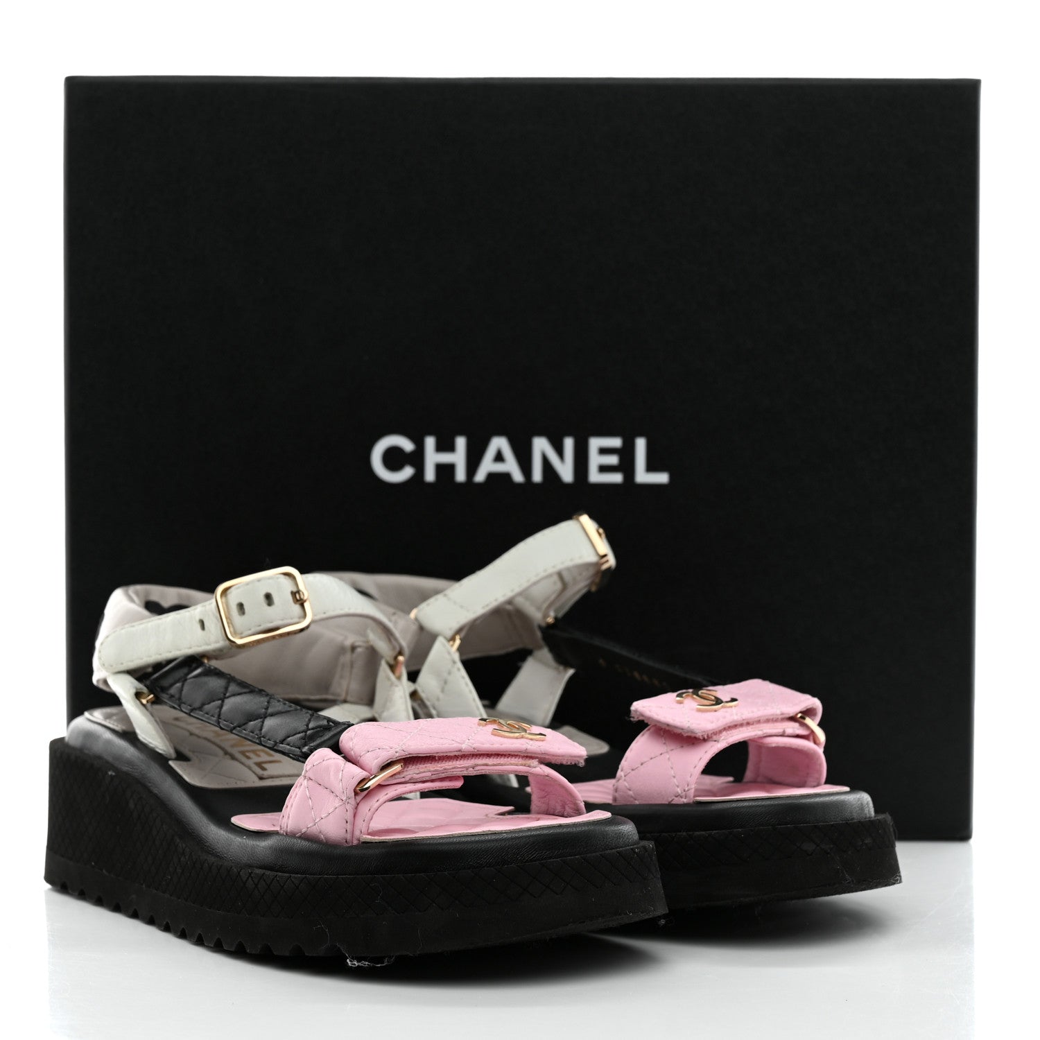 Chanel Lambskin Quilted CC Logo Platform Sandals 35 Black White Pink 10 of 10