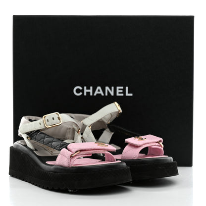 Chanel Lambskin Quilted CC Logo Platform Sandals 35 Black White Pink 10 of 10