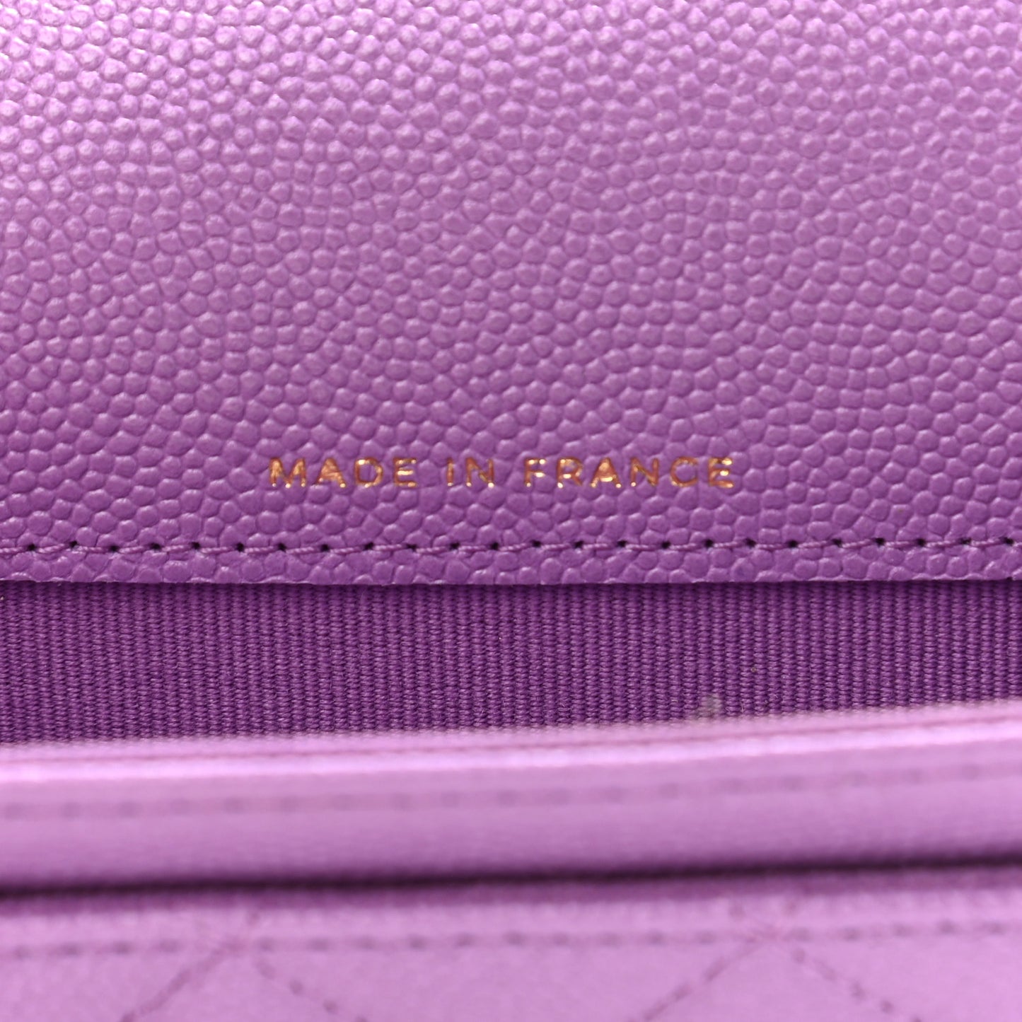 Caviar Quilted Flap Card Holder Wallet Purple