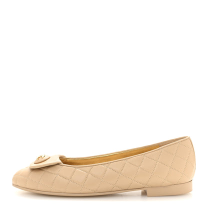 Chanel Lambskin Quilted CC Ballerina Flats 40 Light Beige 1 of 11