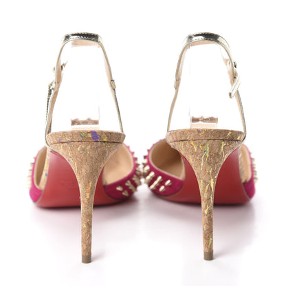 Christian Louboutin Suede Lame Cork Baila Spike 100 Pumps 37.5 Rosa 5 of 9
