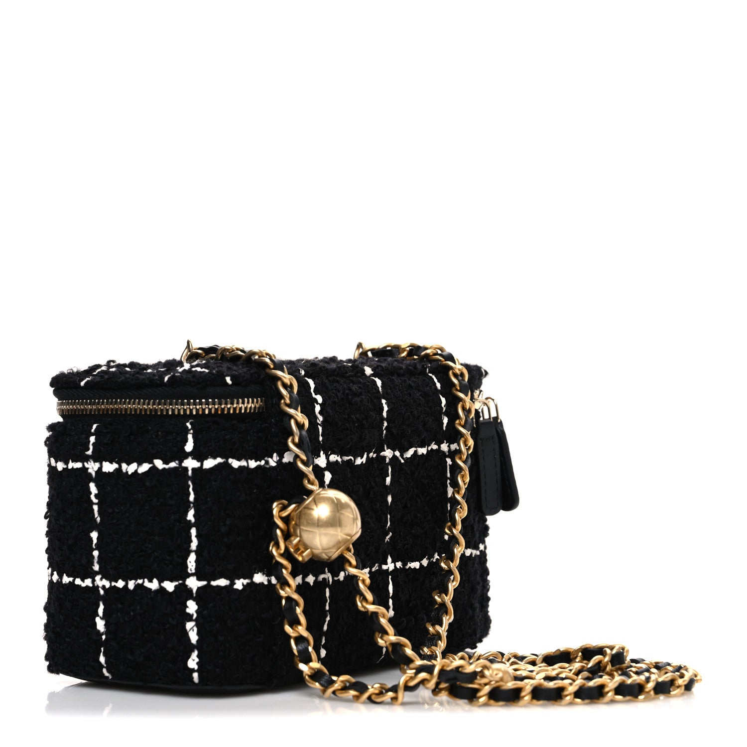 Chanel Tweed Pearl Crush Small Vanity Case With Chain  Black White 3 of 10