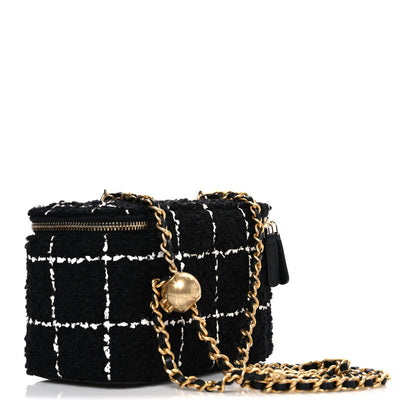 Chanel Tweed Pearl Crush Small Vanity Case With Chain  Black White 3 of 10